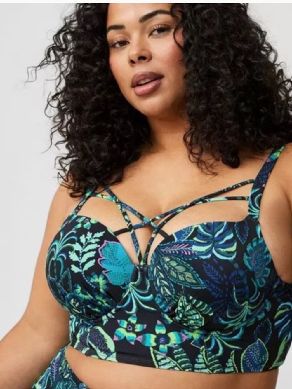 torrid Teal & Navy Floral Strappy Bikini with High-Waist Bottoms - Picture 4 of 9